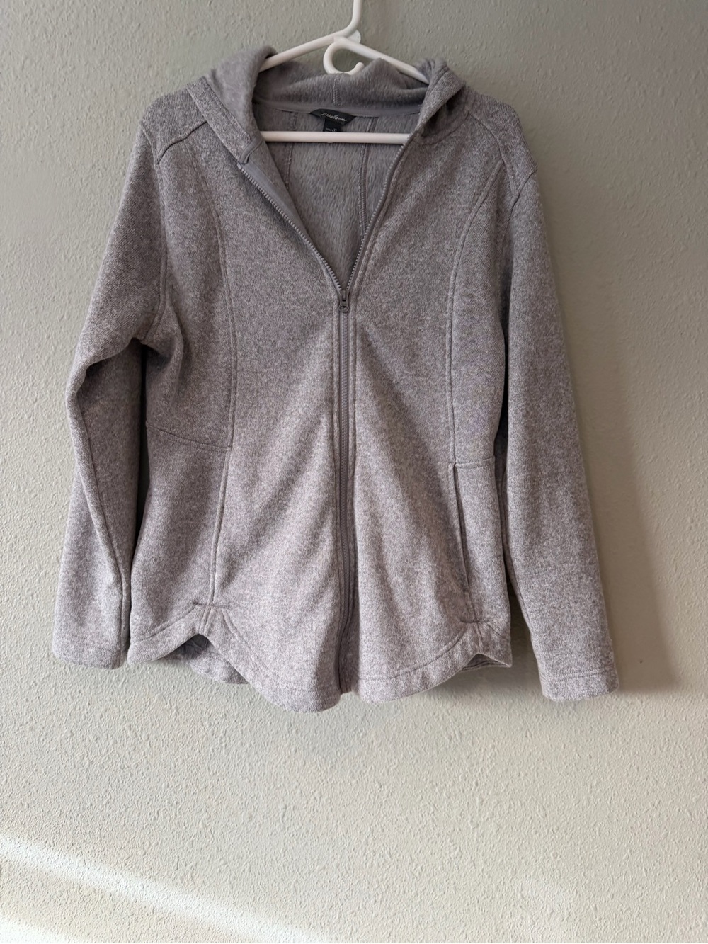 Eddie Bauer Light Gray Hooded Zip Fleece Jacket